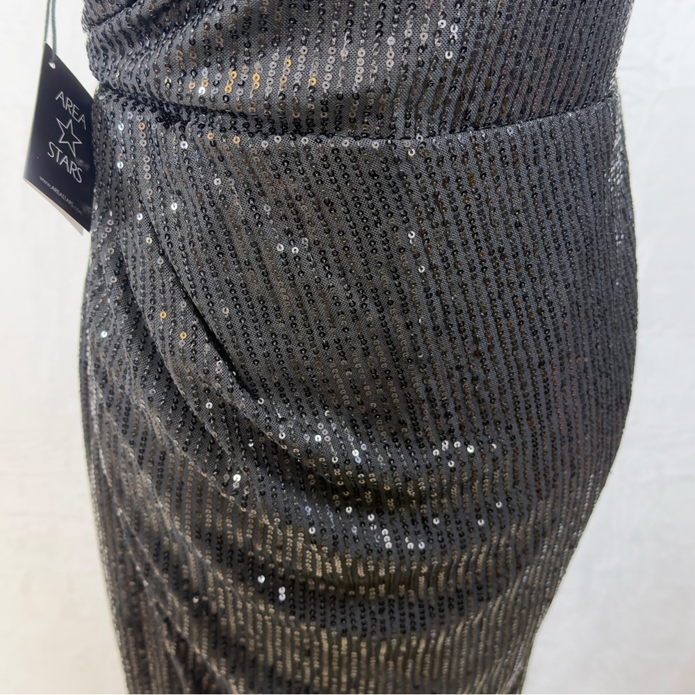 Area Stars Sequin Midi Dress Black Surplus Neckline Sleeveless Cocktail‎ L NEW - Picture 4 of 16
